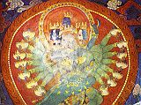 Tibet Guge 09 Tsaparang Demchog Temple 06 Padma Dakini Heruka Along the right wall is the cycle of Heruka (Tib. Kye Dorje), with five dakinis each holding Heruka in tantric yab-yum, with this one called Padma Dakini. Photo - Aschoff: Tsaparang - K�nigsstadt in Westtibet (1997).